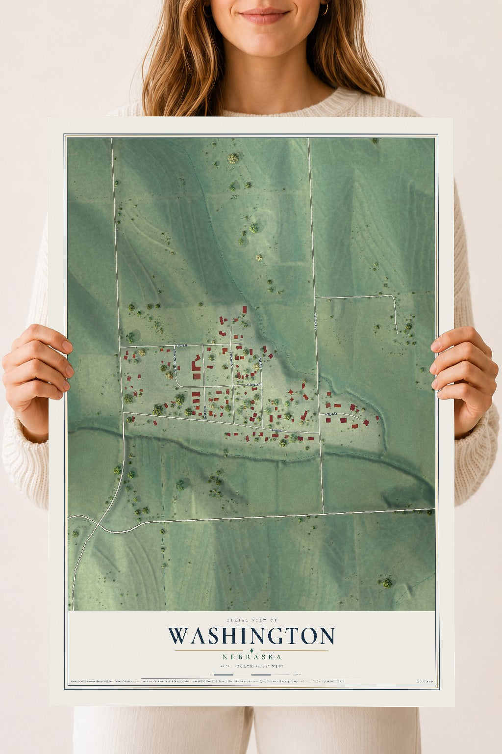 Map of Washington, Nebraska, 18 x 24 inch unframed archival matte print