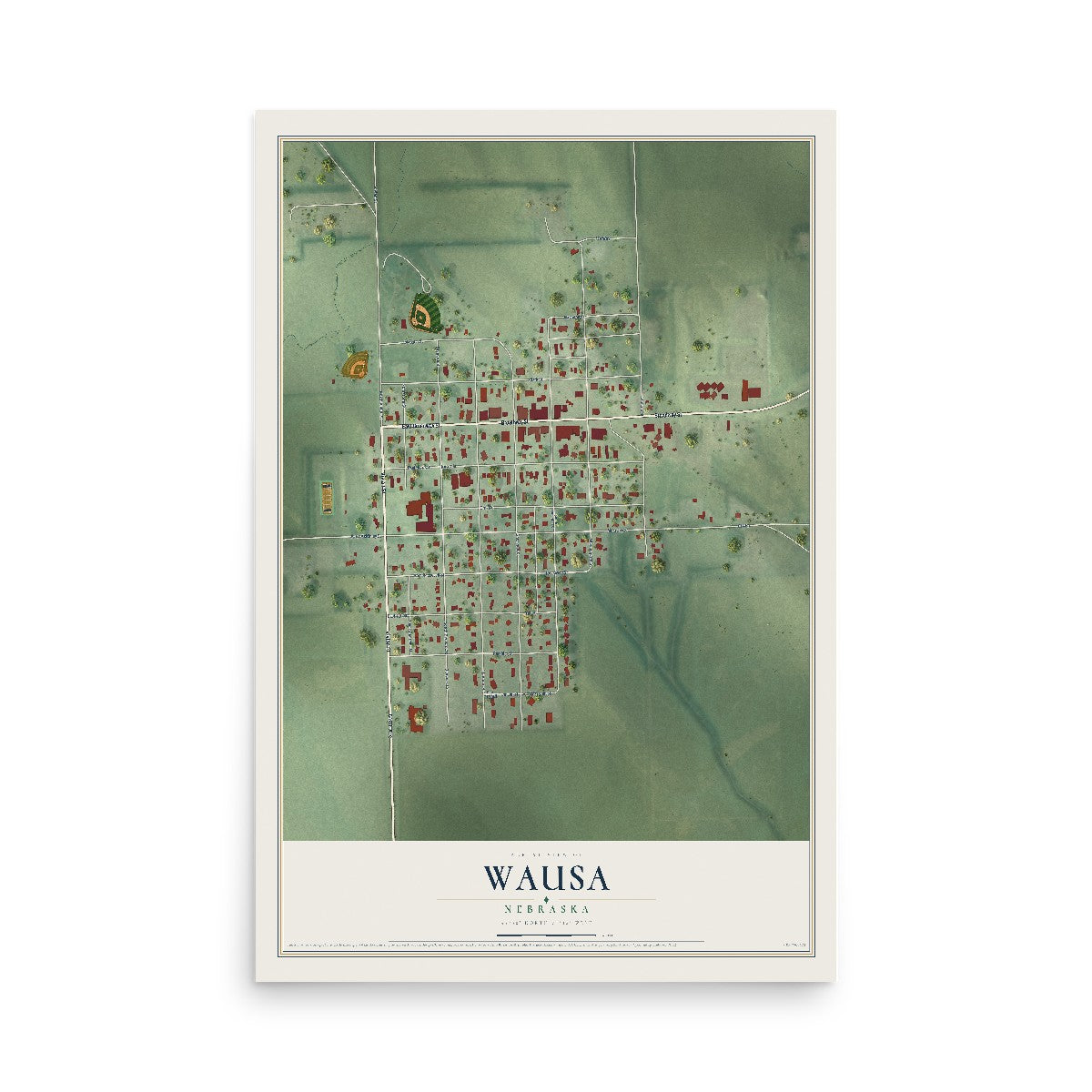 Map of Wausa, Nebraska, 12 x 18 inch unframed archival matte print