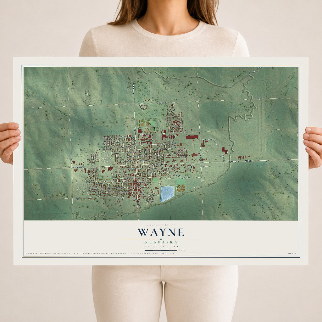 Map of Wayne, Nebraska, 18 x 24 inch unframed archival matte print