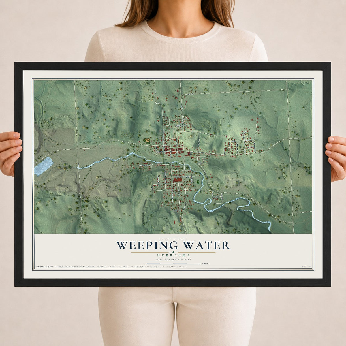 Map of Weeping Water, Nebraska, 18 x 24 inch print in a black wood frame