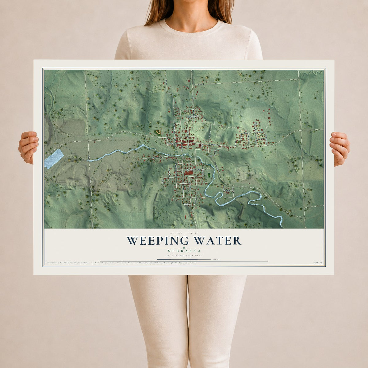 Map of Weeping Water, Nebraska, 24 x 36 inch unframed archival matte print