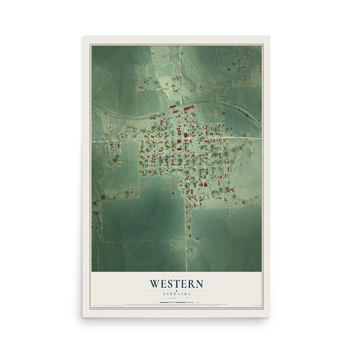 Map of Western, Nebraska, 12 x 18 inch unframed archival matte print