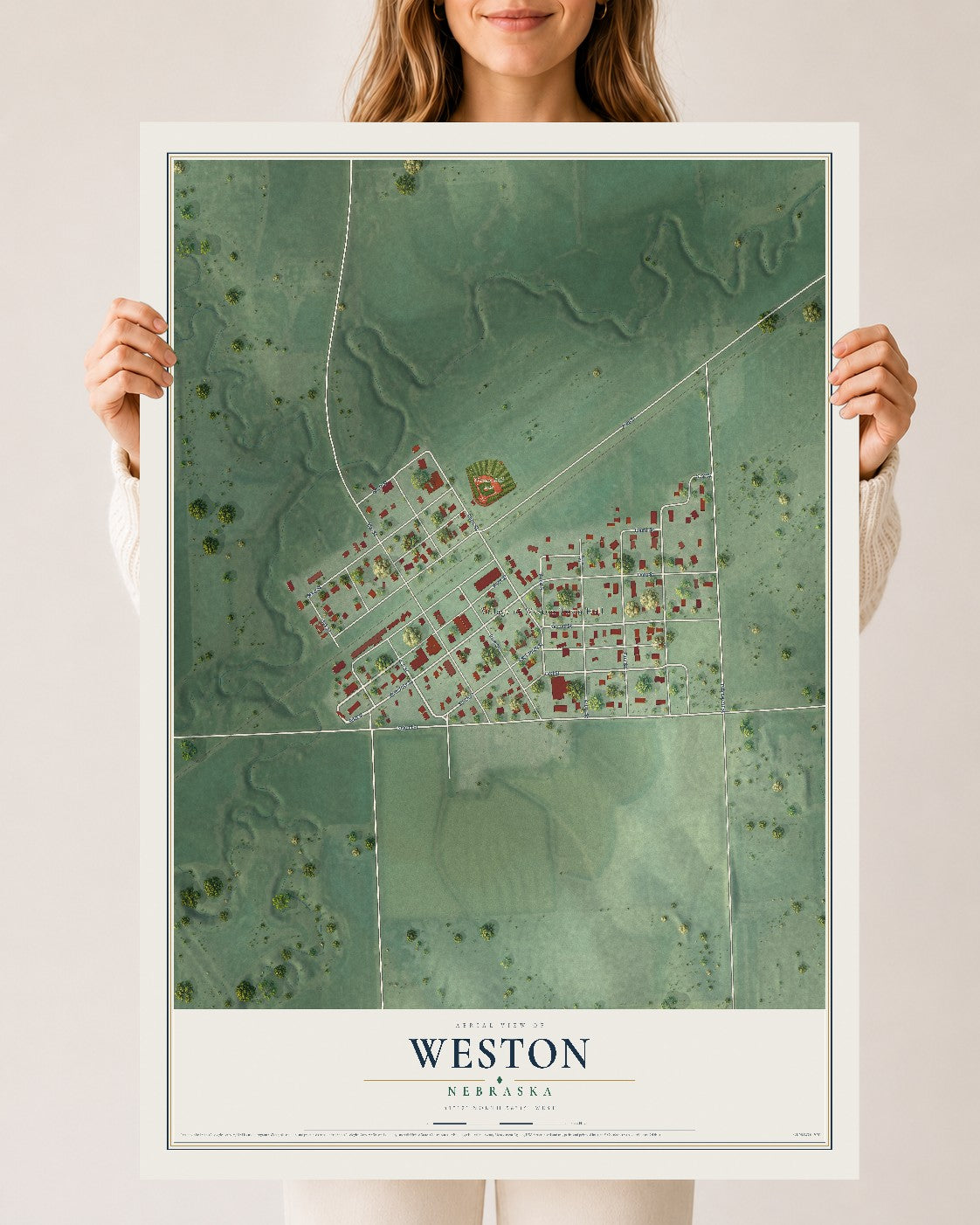 Map of Weston, Nebraska, 24 x 36 inch unframed archival matte print