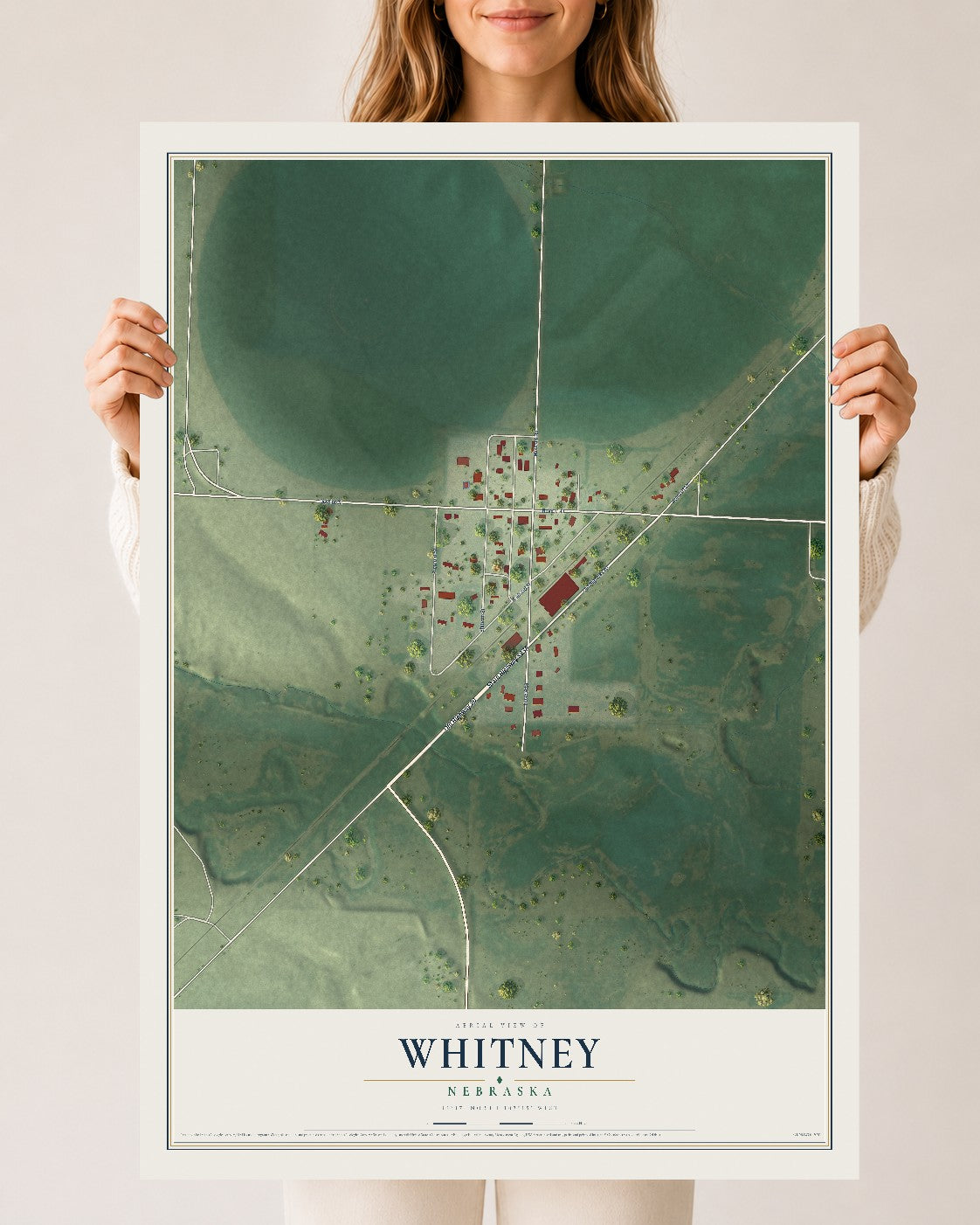 Map of Whitney, Nebraska, 24 x 36 inch unframed archival matte print