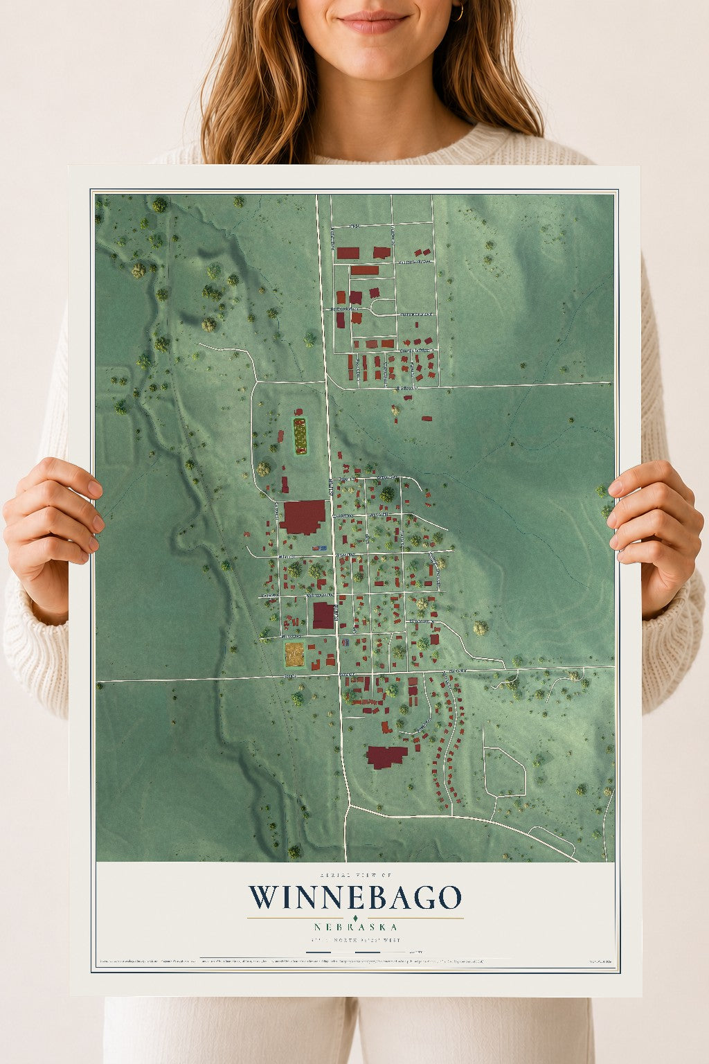 Map of Winnebago, Nebraska, 18 x 24 inch unframed archival matte print