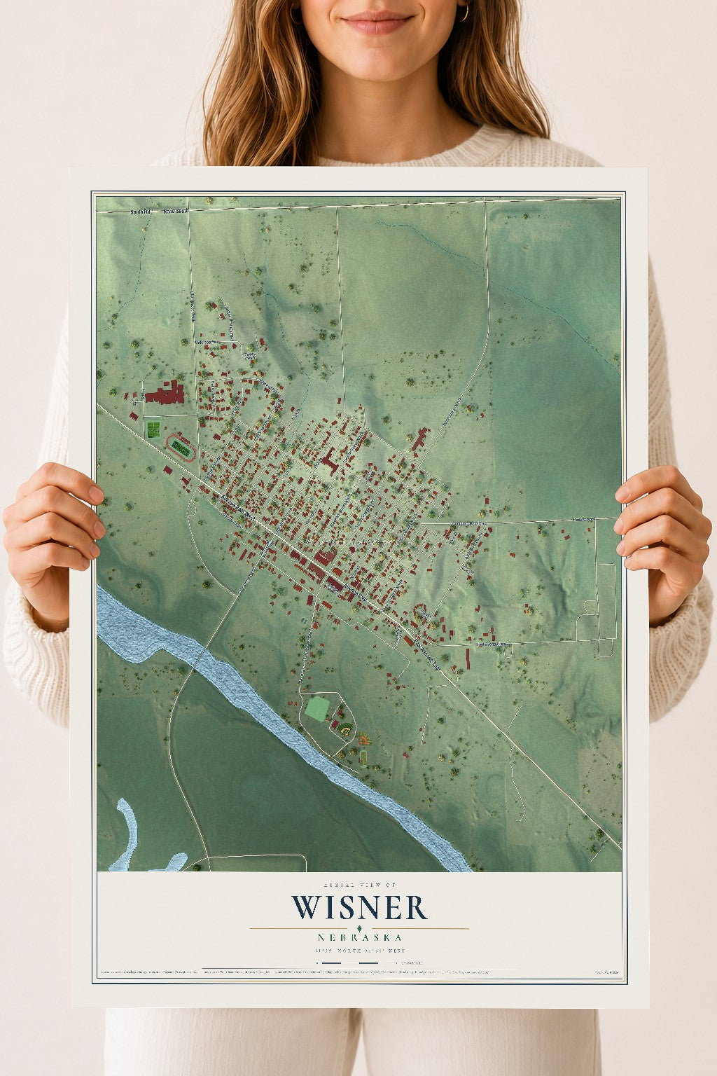 Map of Wisner, Nebraska, 18 x 24 inch unframed archival matte print