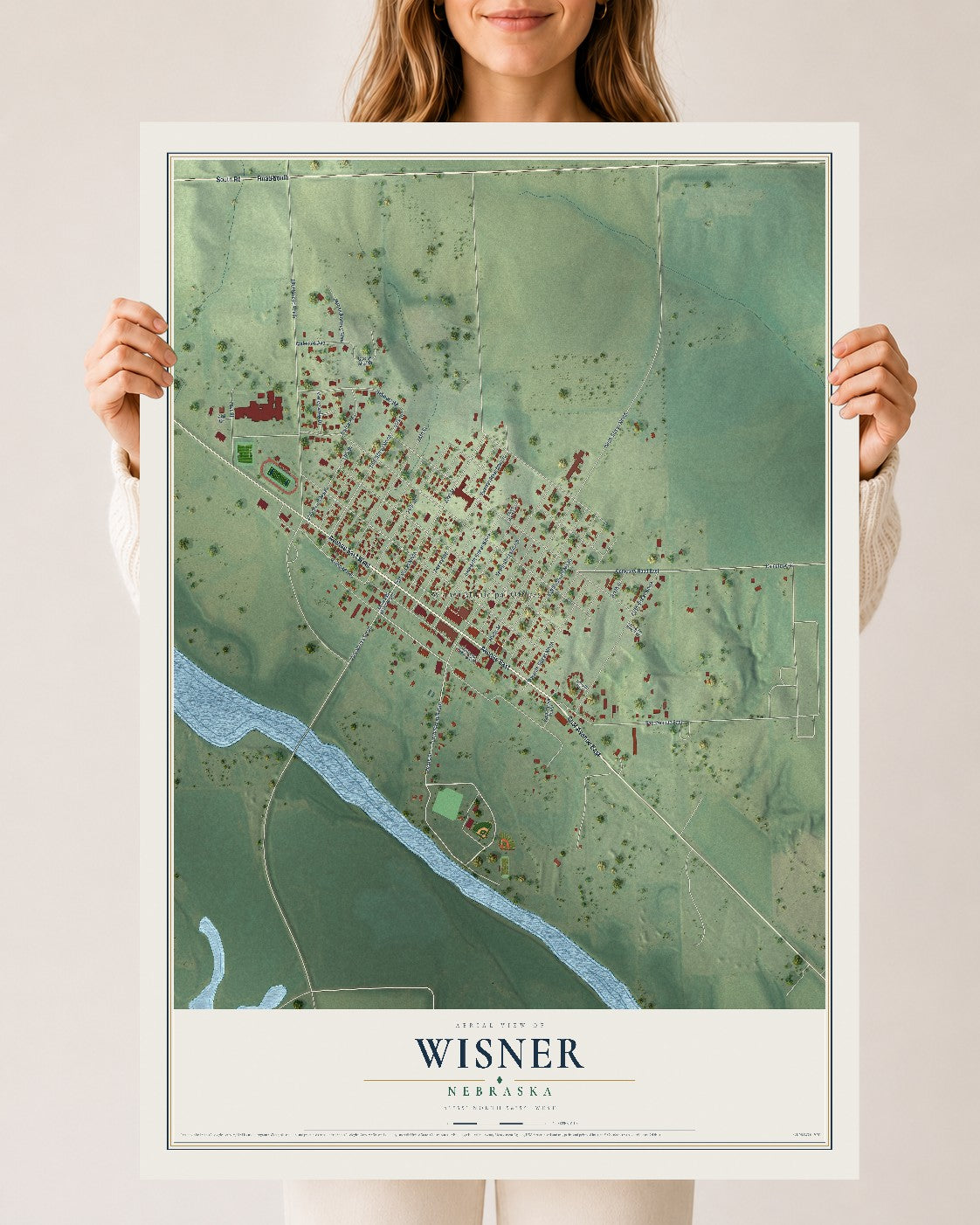 Map of Wisner, Nebraska, 24 x 36 inch unframed archival matte print