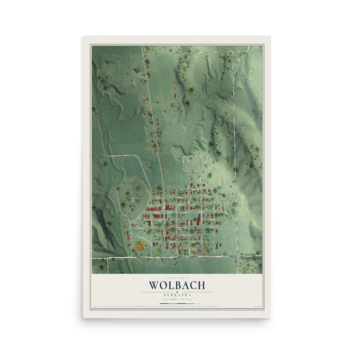 Map of Wolbach, Nebraska, 12 x 18 inch unframed archival matte print