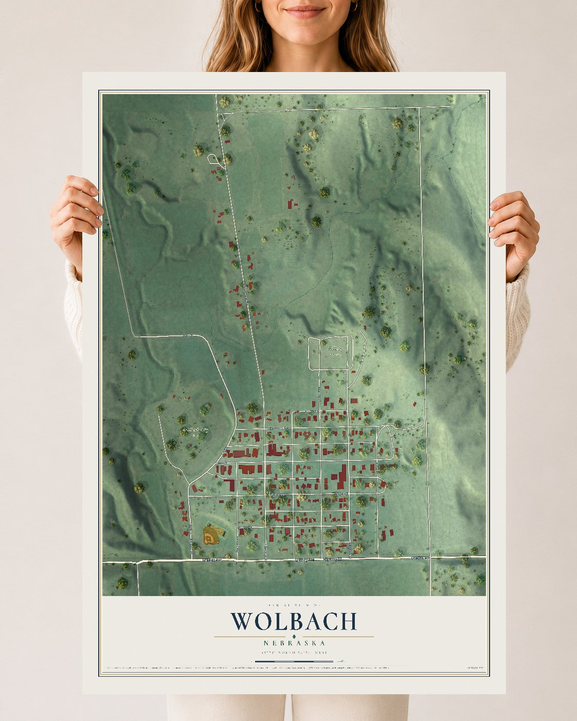 Map of Wolbach, Nebraska, 24 x 36 inch unframed archival matte print