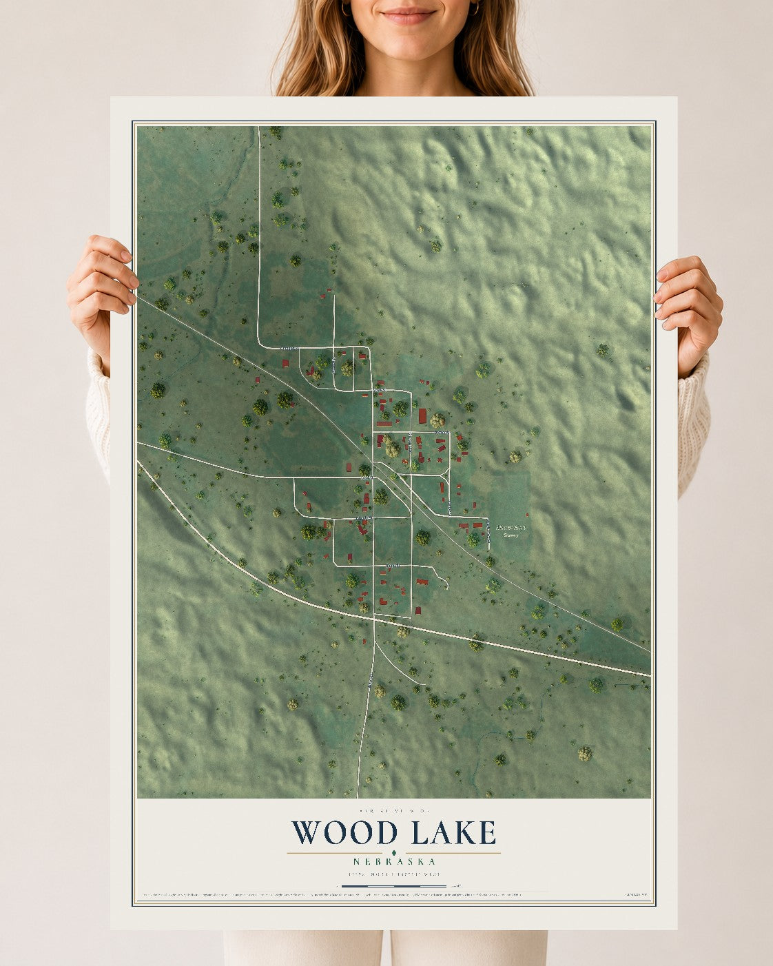 Map of Wood Lake, Nebraska, 24 x 36 inch unframed archival matte print