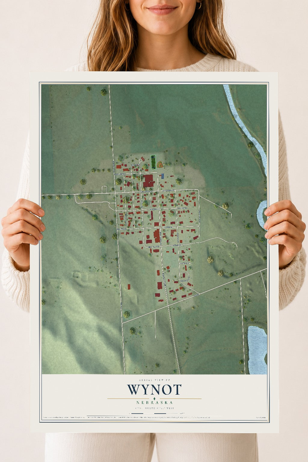 Map of Wynot, Nebraska, 18 x 24 inch unframed archival matte print