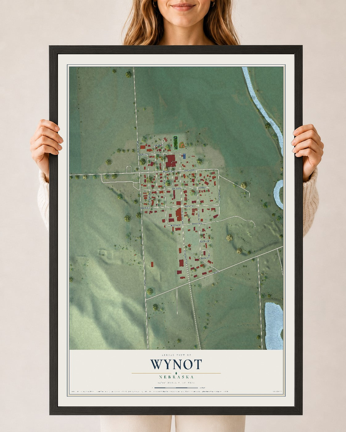 Map of Wynot, Nebraska, 24 x 36 inch print in a black wood frame