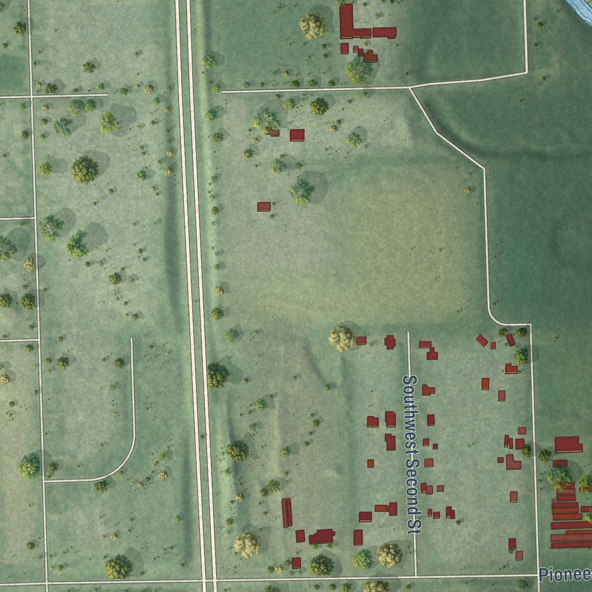 Close-up of the map of Yankee Hill, Nebraska print showing street and building detail