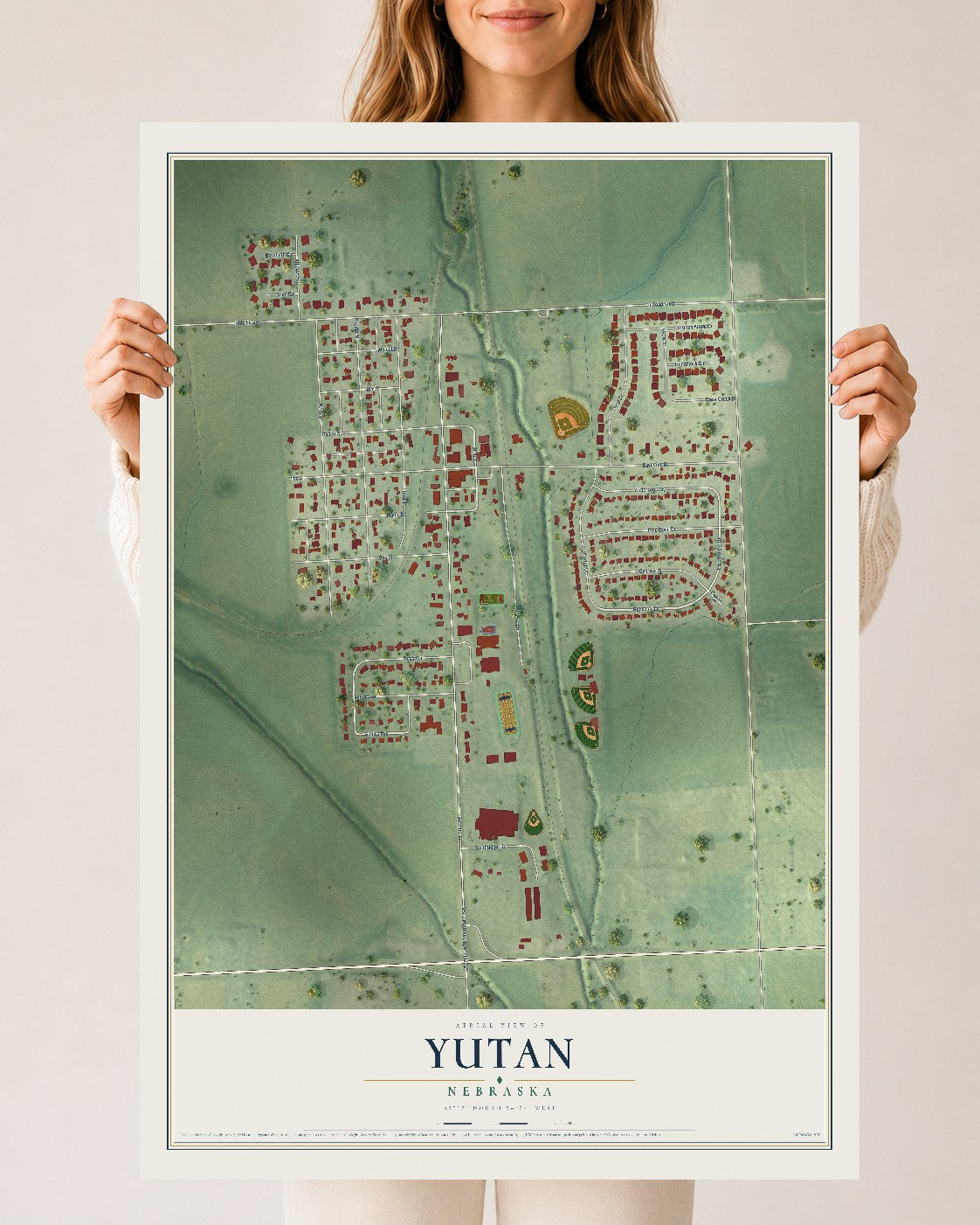 Map of Yutan, Nebraska, 24 x 36 inch unframed archival matte print