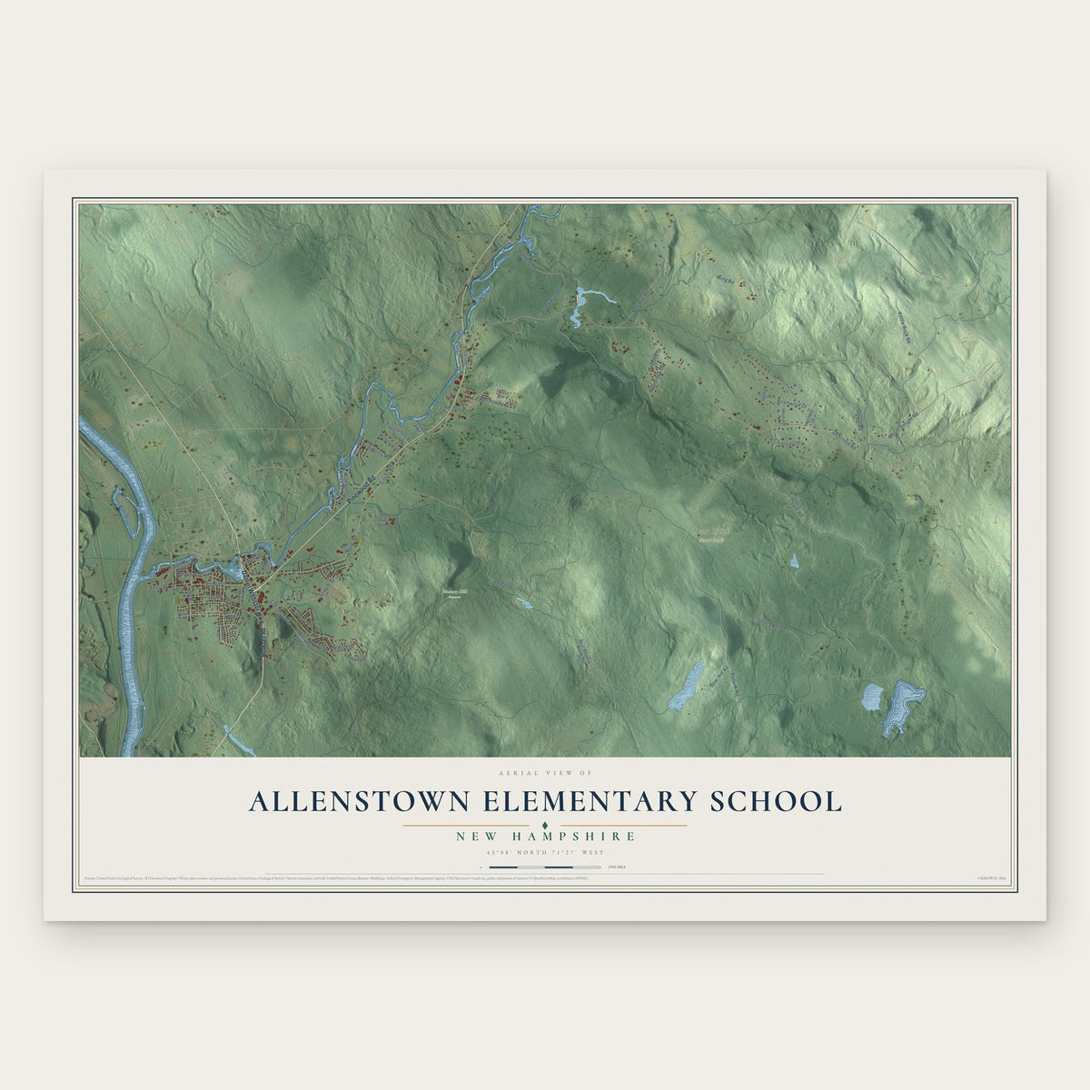 Allenstown Elementary School, New Hampshire map print, the full design