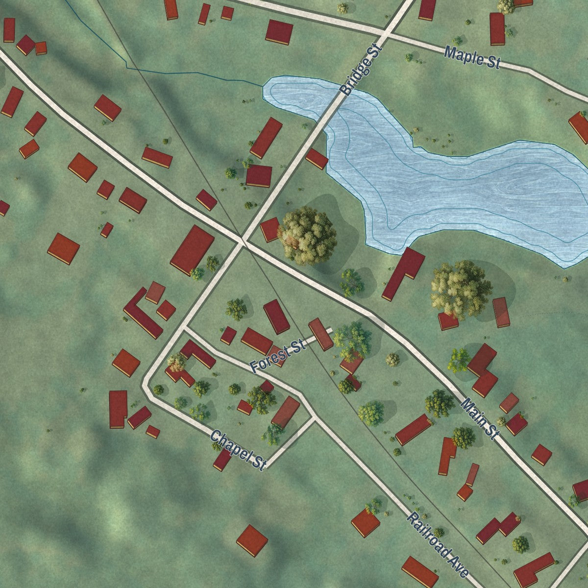Close-up of the map of Union, New Hampshire print showing street and building detail