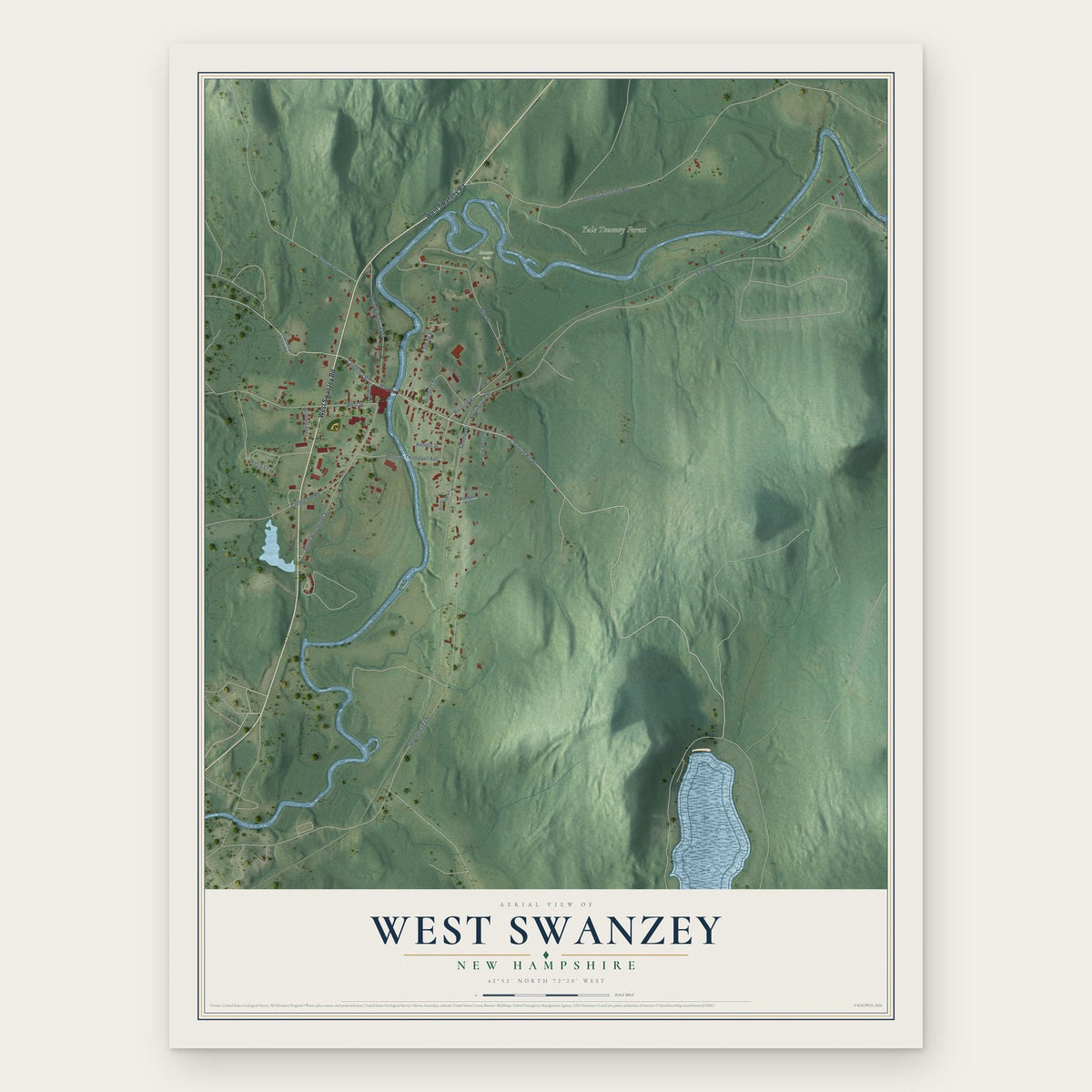 West Swanzey, New Hampshire map print, the full design