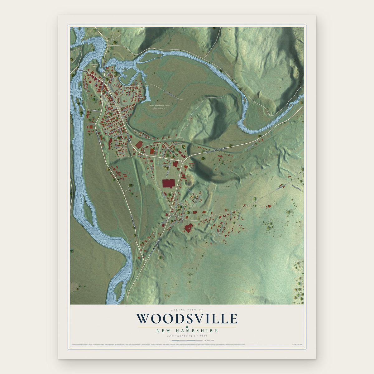Woodsville, New Hampshire map print, the full design