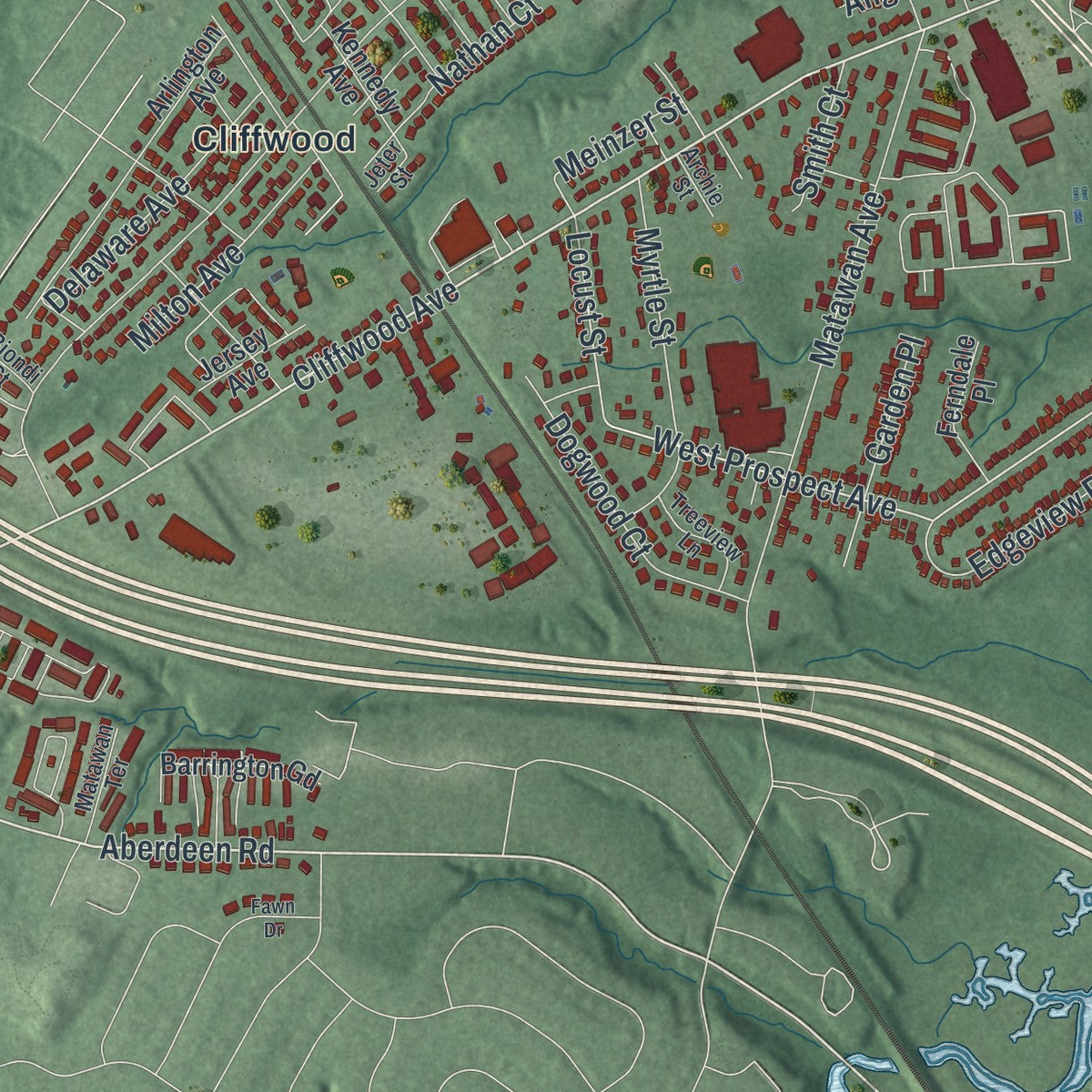 Close-up 2 of the Aberdeen, New Jersey map artwork
