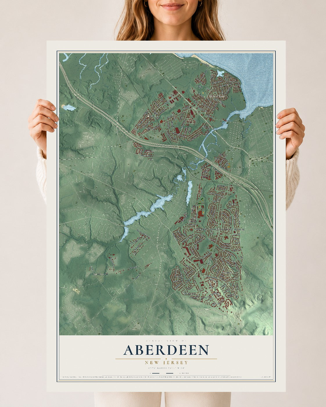 Aberdeen, New Jersey map print, 24" x 36" Archival Matte Print mockup