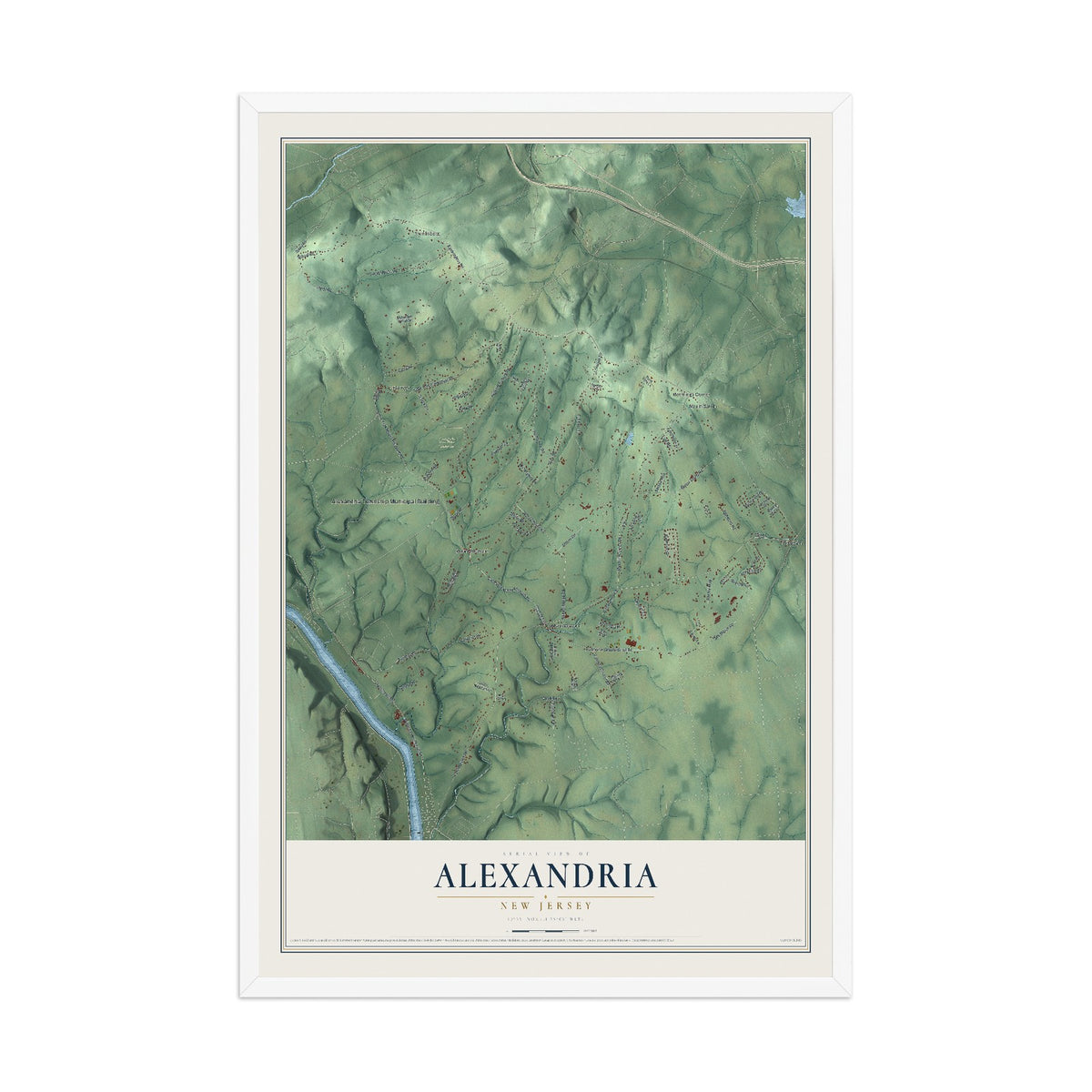 Alexandria, New Jersey map print, 12" x 18" W/ White Ayous Wood Frame mockup