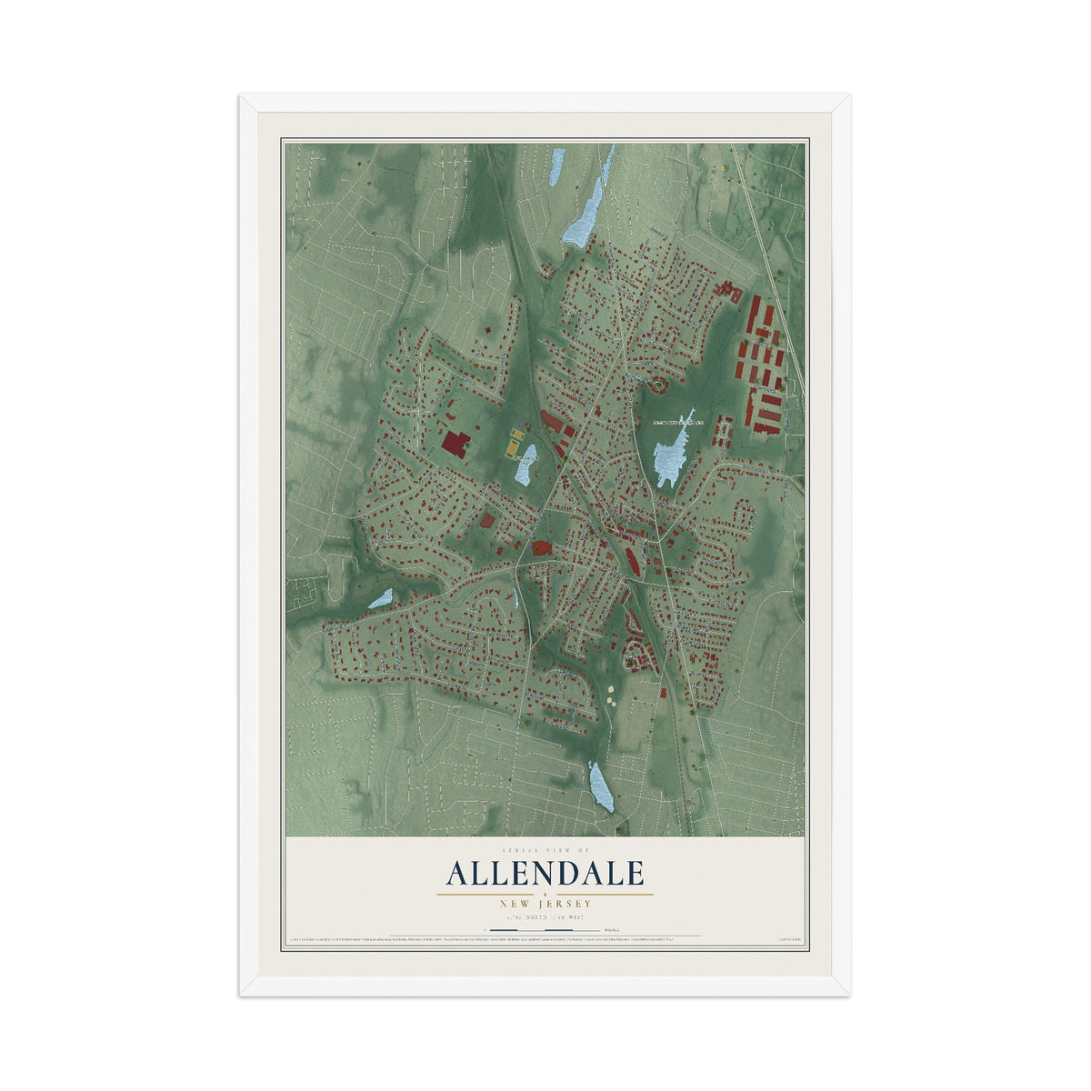 Allendale, New Jersey map print, 12" x 18" W/ White Ayous Wood Frame mockup