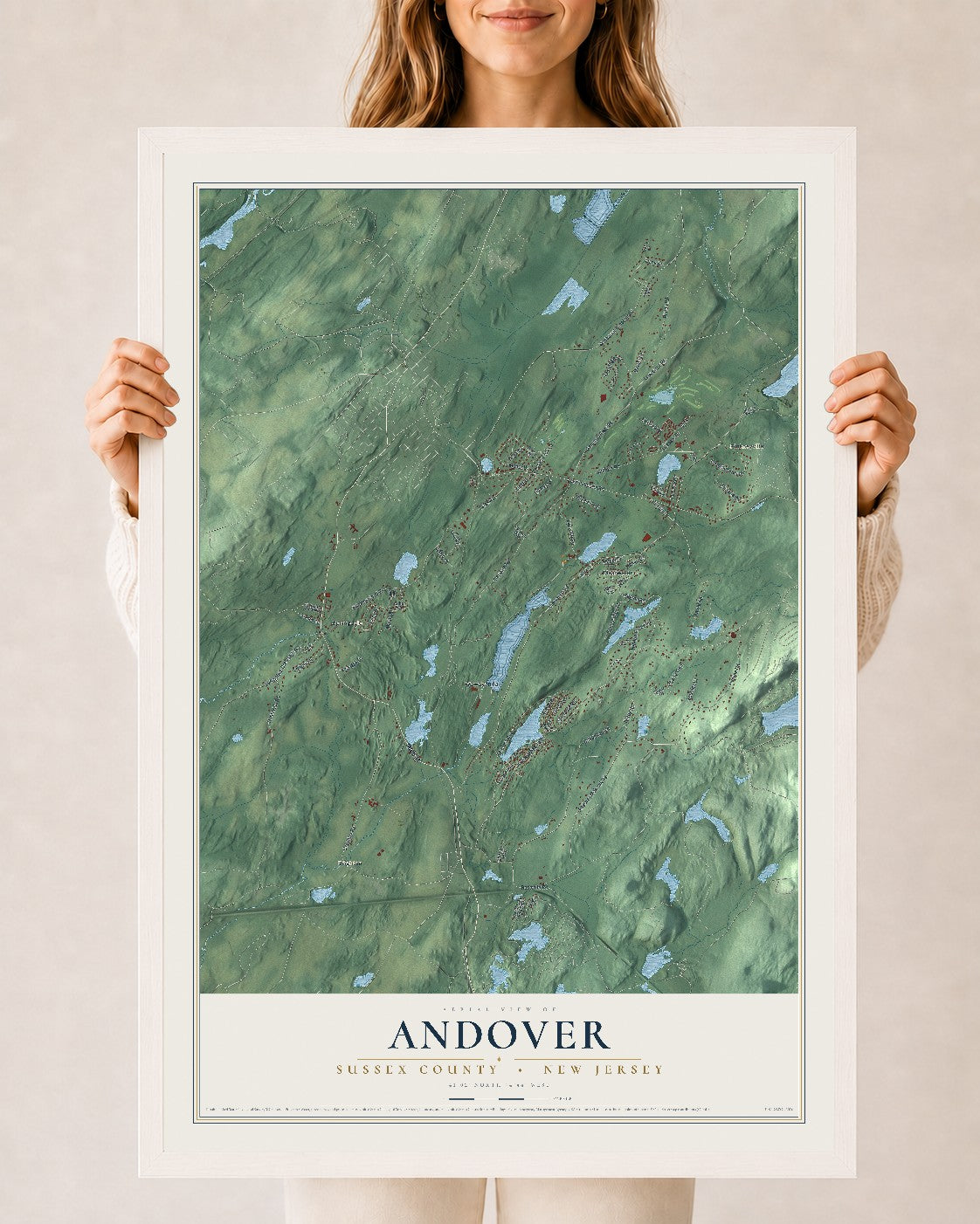 Andover, New Jersey map print, 24" x 36" W/ White Ayous Wood Frame mockup