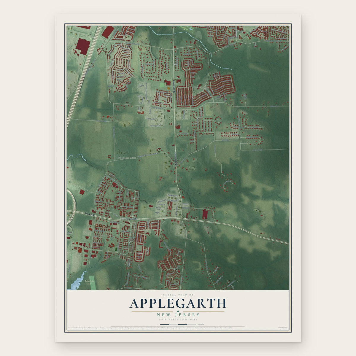 Applegarth, New Jersey map print, the full design