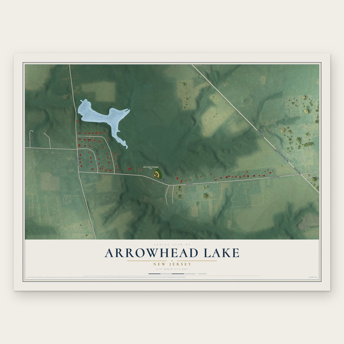Arrowhead Lake, New Jersey map print, the full design