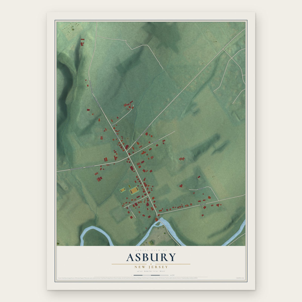 Asbury, New Jersey map print, the full design