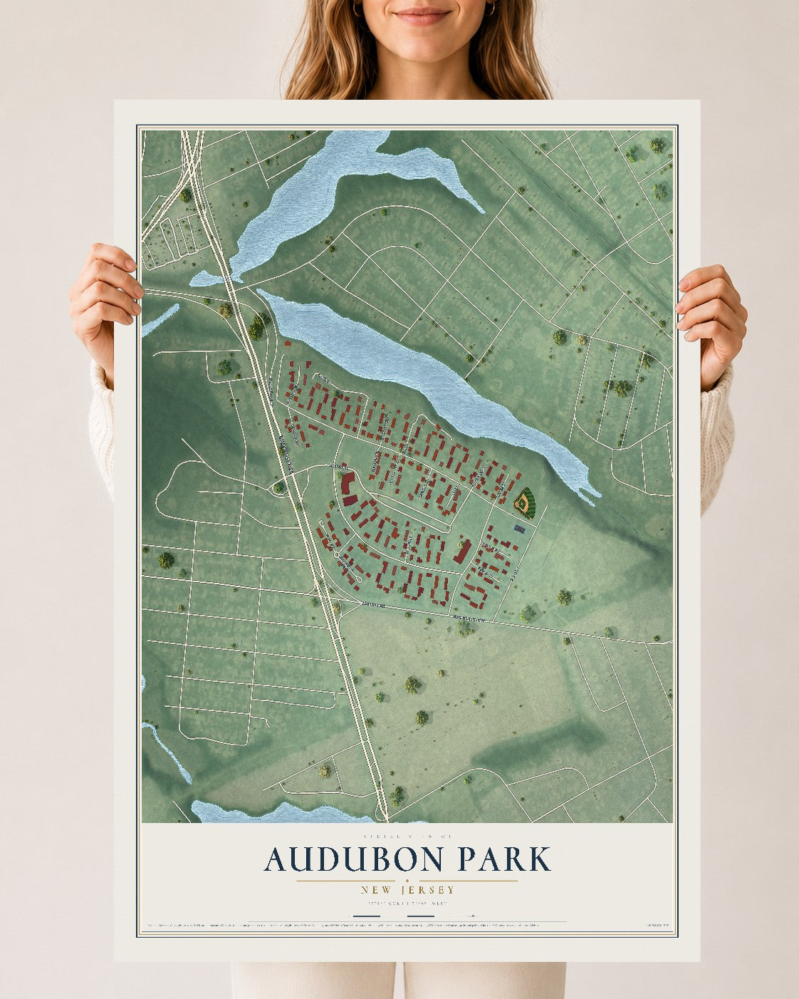 Audubon Park, New Jersey map print, 24" x 36" Archival Matte Print mockup