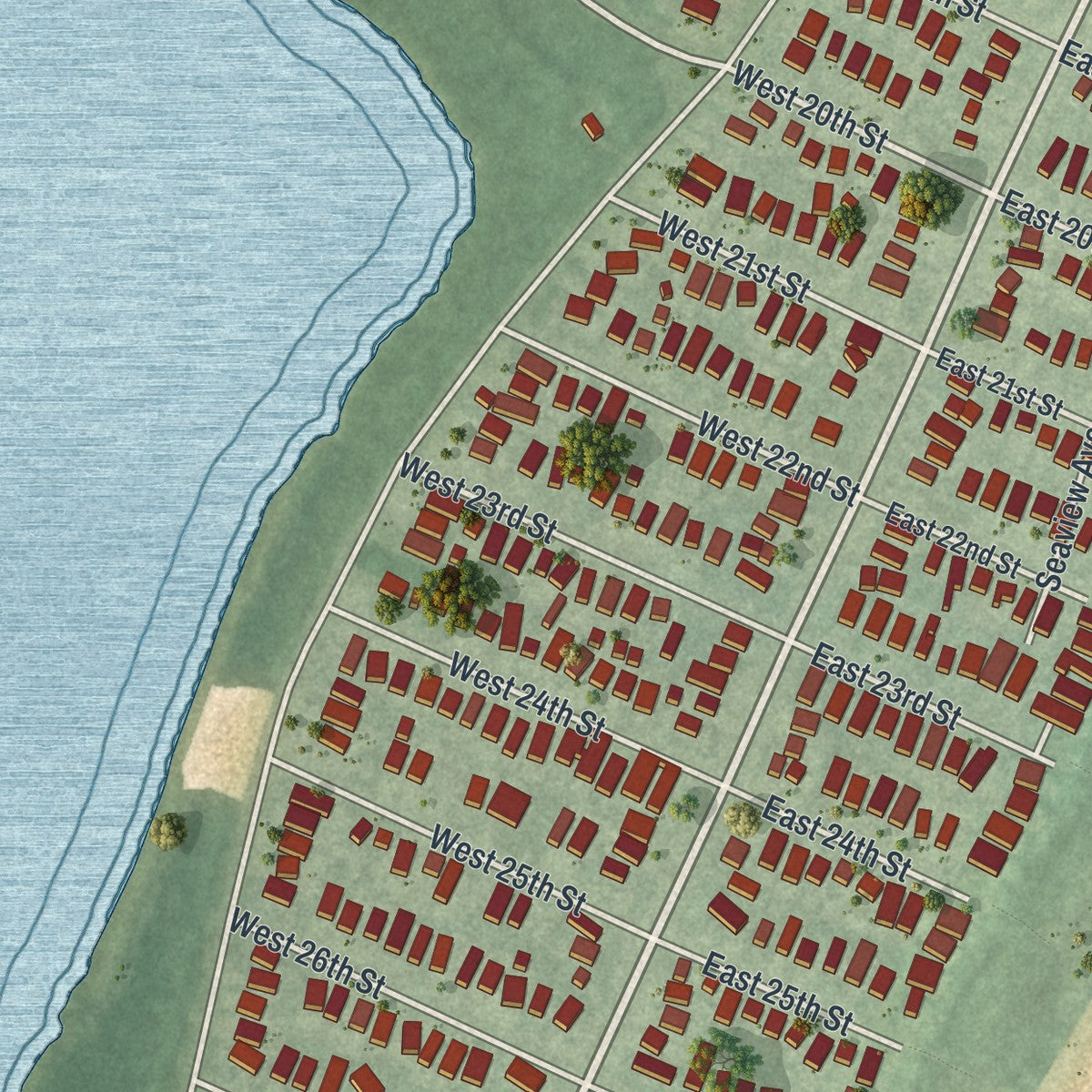 Close-up 2 of the Barnegat Light, New Jersey map artwork