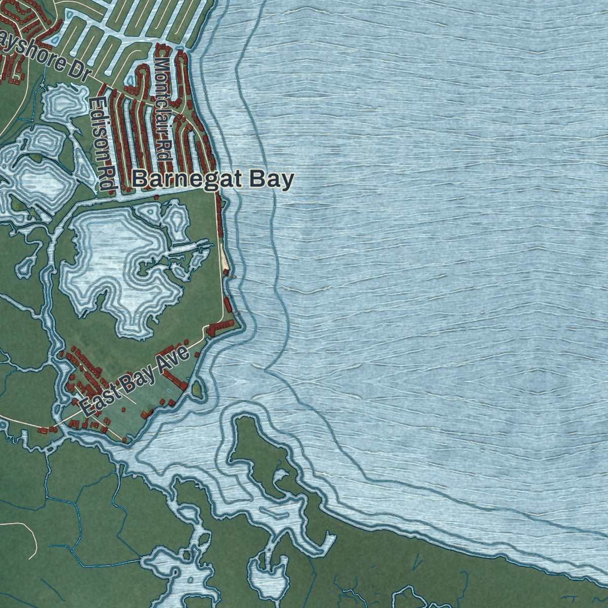 Close-up 2 of the Barnegat, New Jersey map artwork