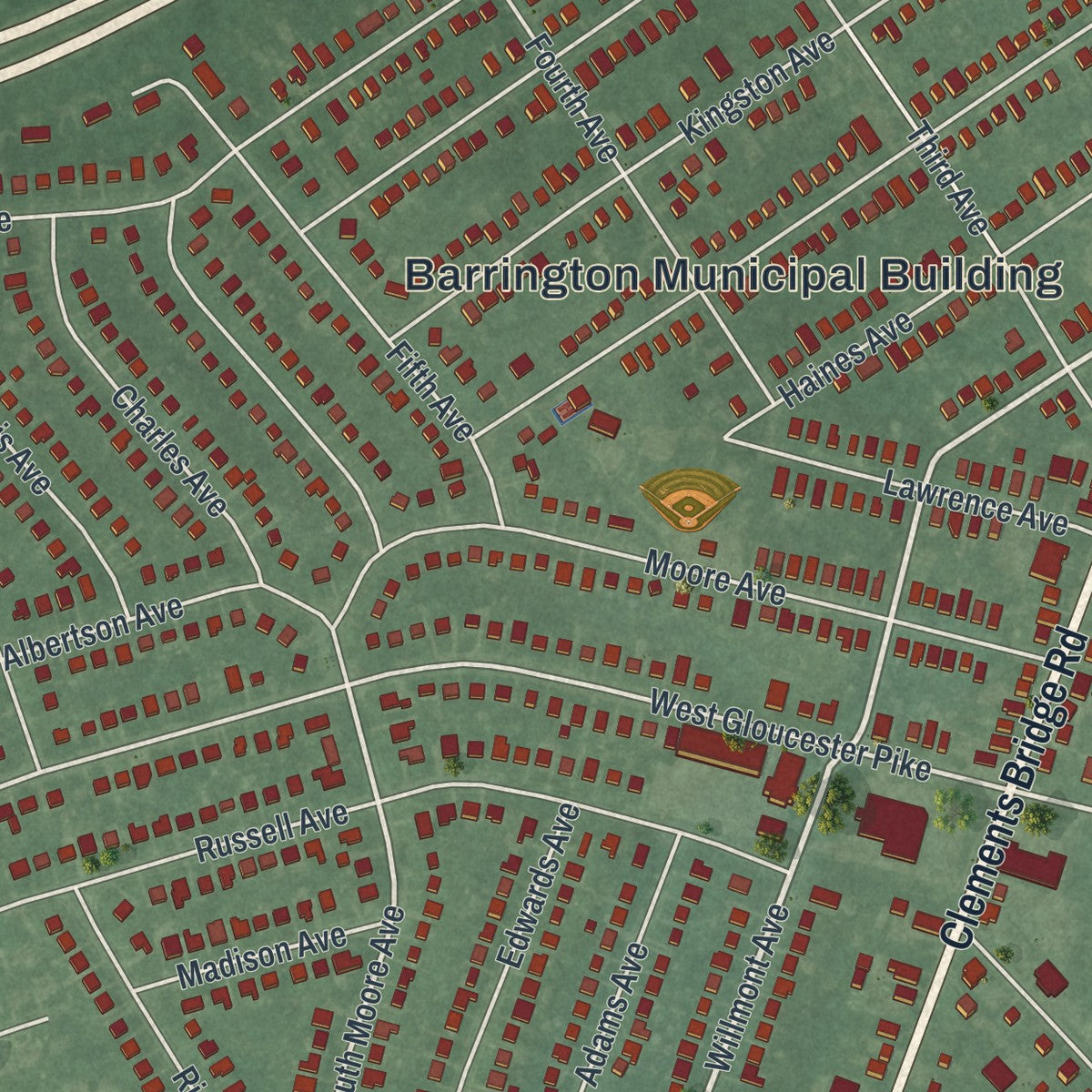 Close-up 1 of the Barrington, New Jersey map artwork
