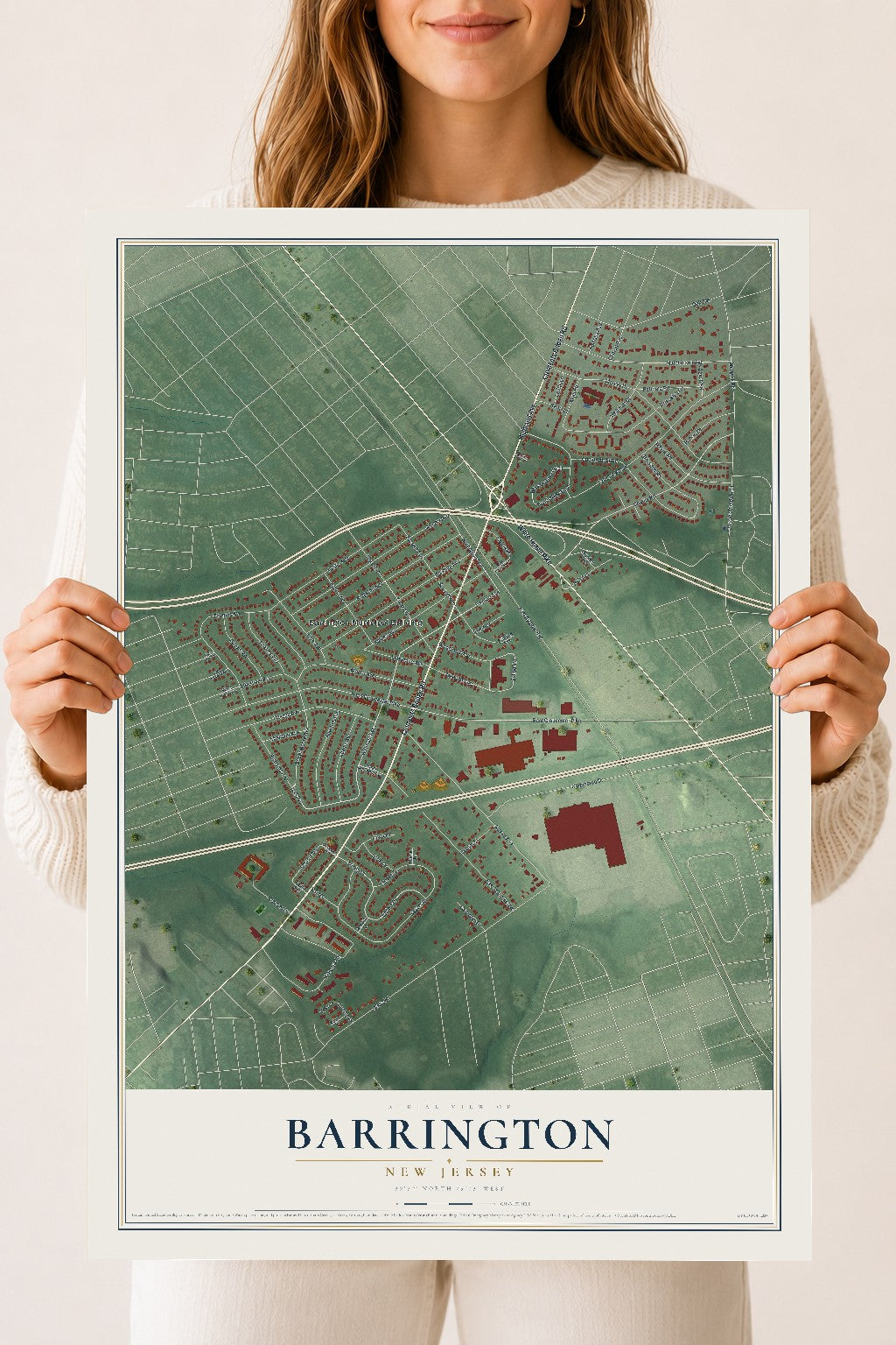 Barrington, New Jersey map print, 18" x 24" Archival Matte Print mockup