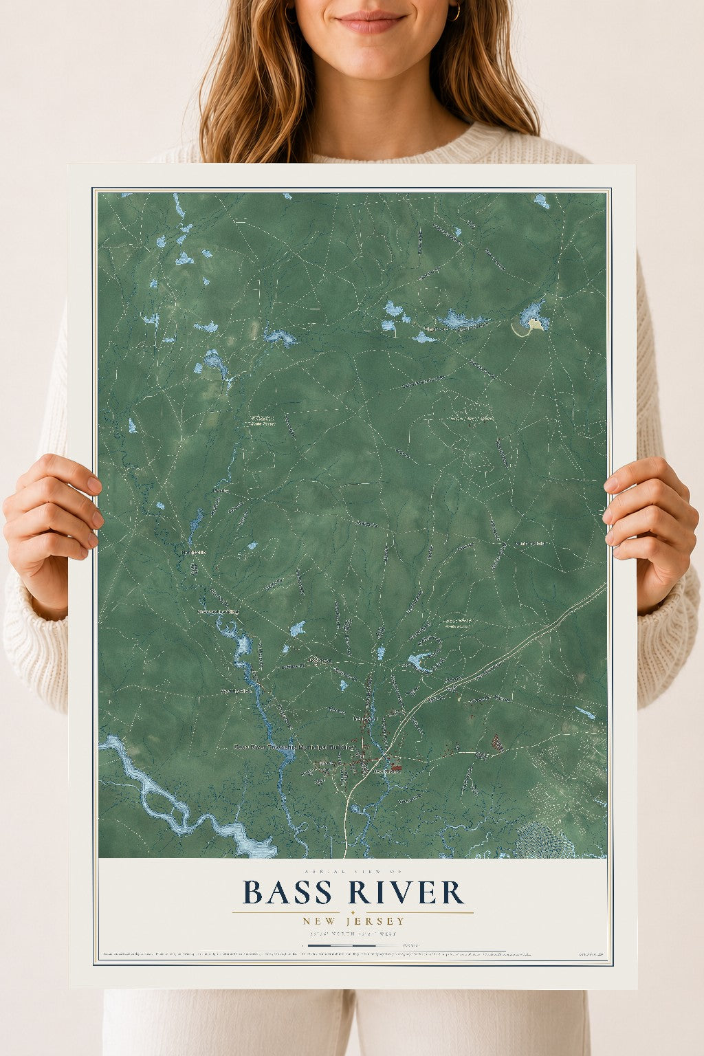 Bass River, New Jersey map print, 18" x 24" Archival Matte Print mockup
