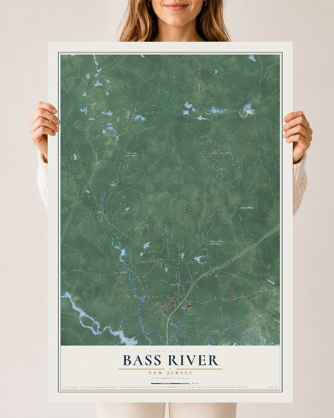 Bass River, New Jersey map print, 24" x 36" Archival Matte Print mockup