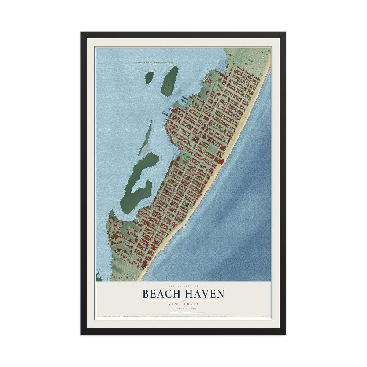 Beach Haven, New Jersey map print, 12" x 18" W/ Black Ayous Wood Frame mockup