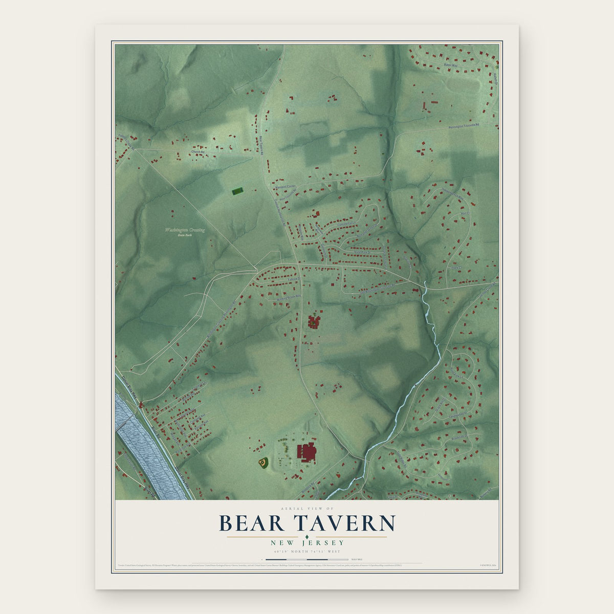 Bear Tavern, New Jersey map print, the full design