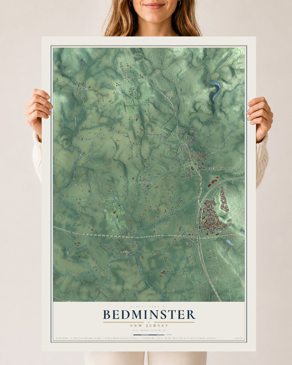 Bedminster, New Jersey map print, 24" x 36" Archival Matte Print mockup