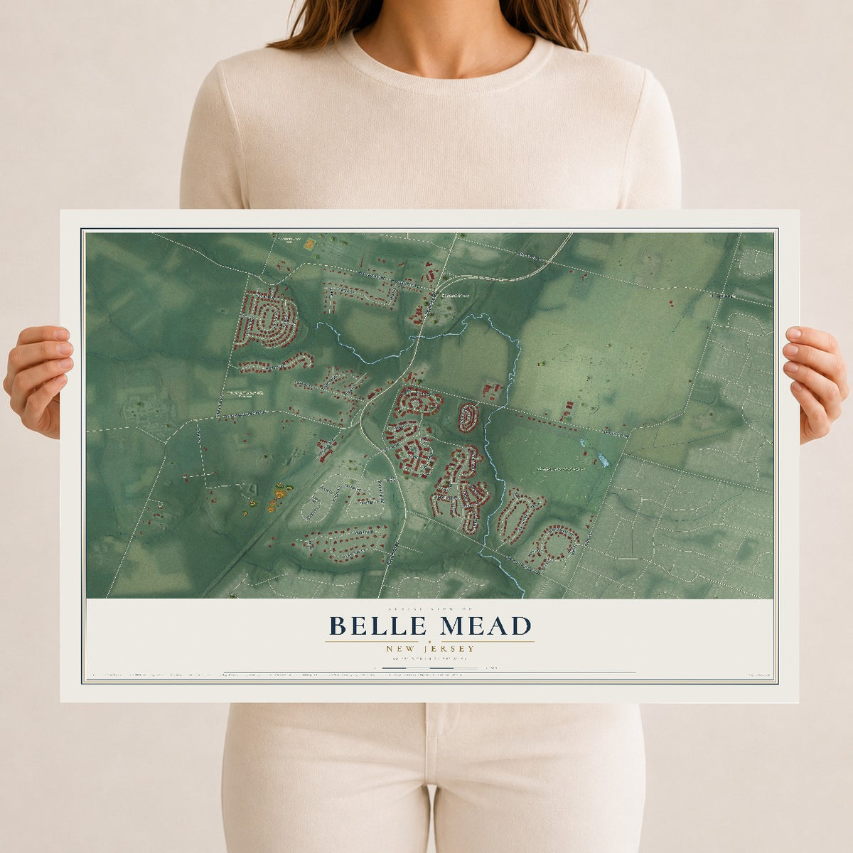 Belle Mead, New Jersey map print, 12" x 18" Archival Matte Print mockup