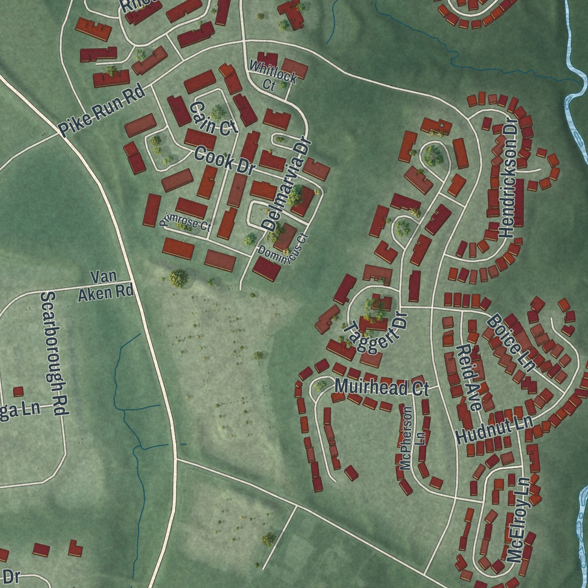 Close-up 1 of the Belle Mead, New Jersey map artwork