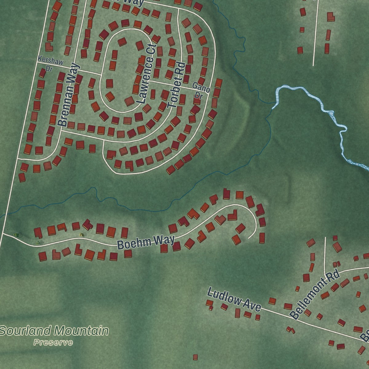 Close-up 2 of the Belle Mead, New Jersey map artwork