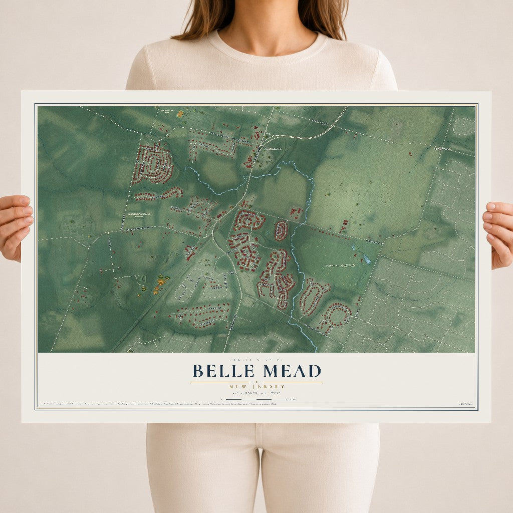 Belle Mead, New Jersey map print, 18" x 24" Archival Matte Print mockup
