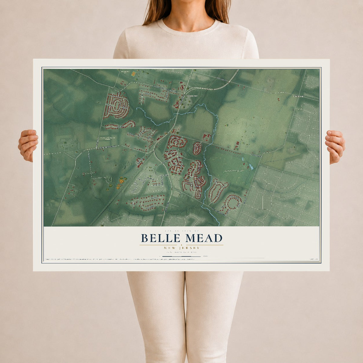 Belle Mead, New Jersey map print, 24" x 36" Archival Matte Print mockup