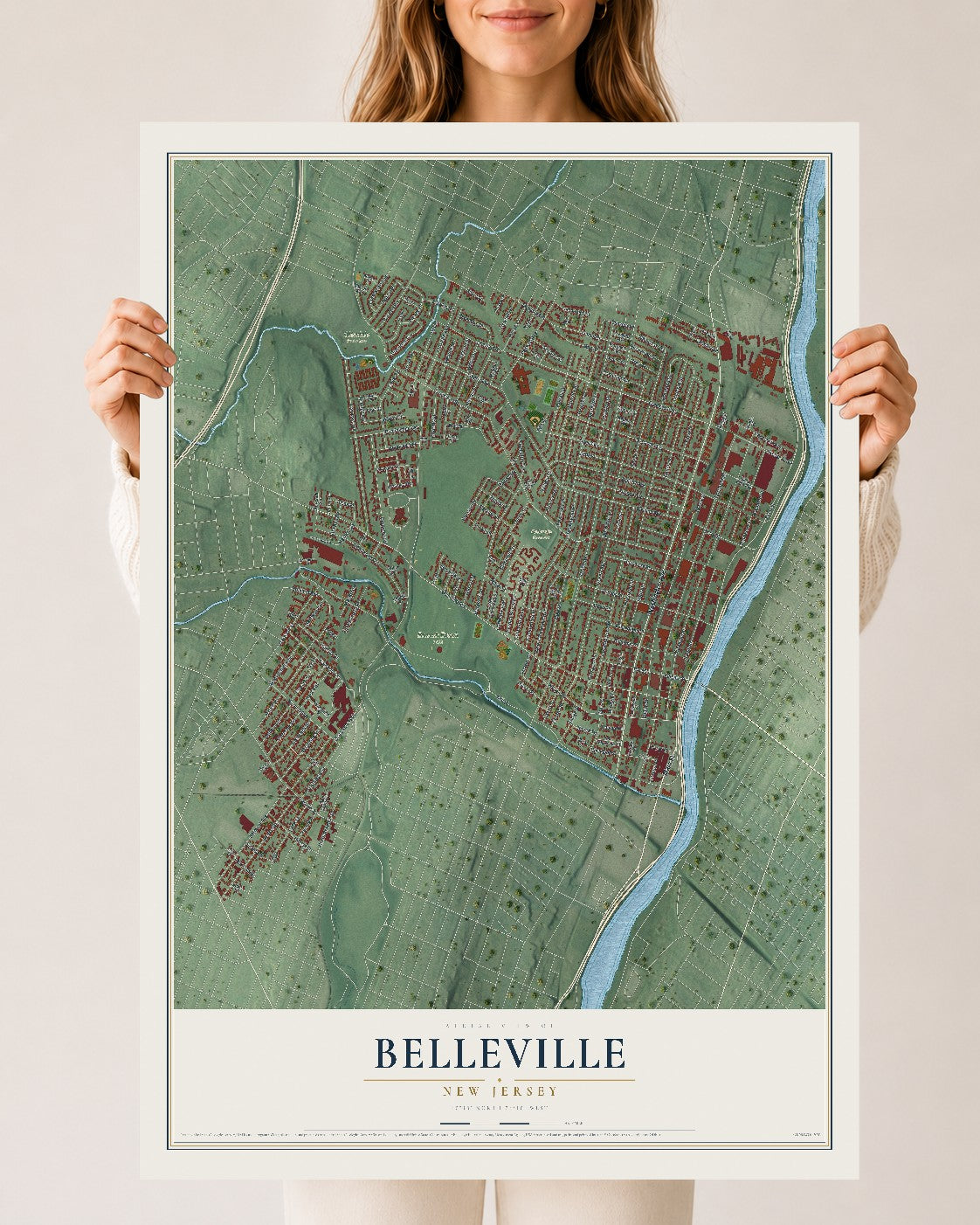 Belleville, New Jersey map print, 24" x 36" Archival Matte Print mockup