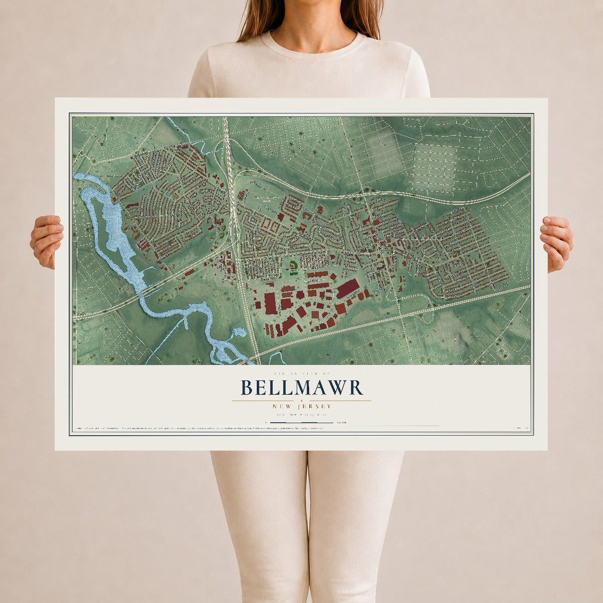 Bellmawr, New Jersey map print, 24" x 36" Archival Matte Print mockup
