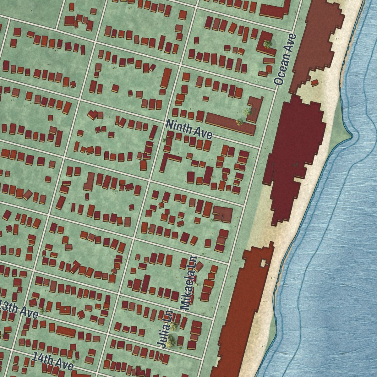 Close-up 1 of the Belmar, New Jersey map artwork