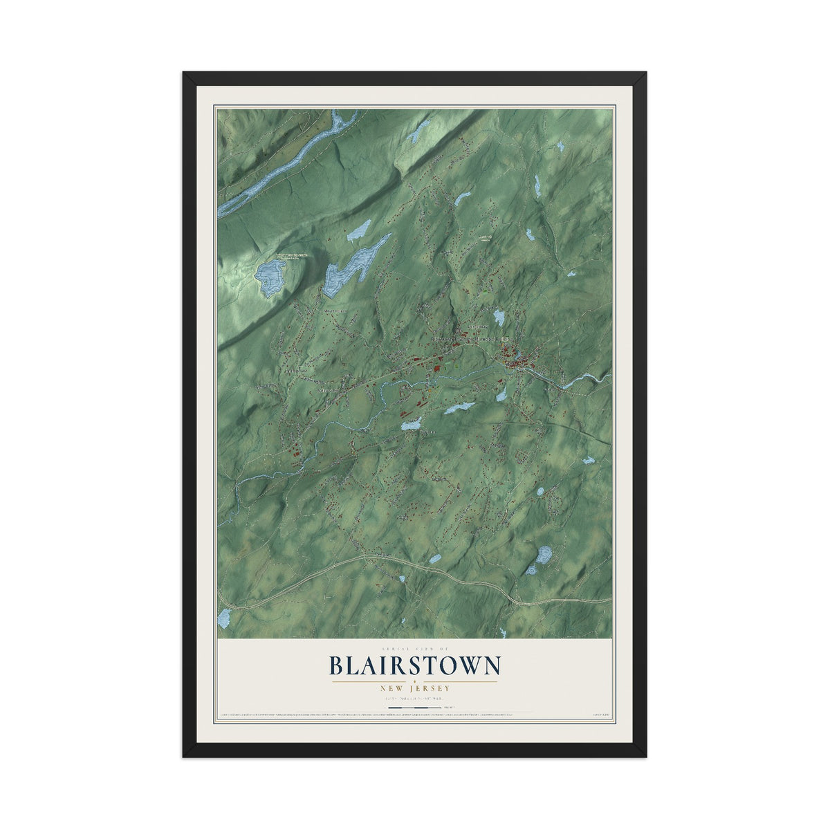 Blairstown, New Jersey map print, 12" x 18" W/ Black Ayous Wood Frame mockup