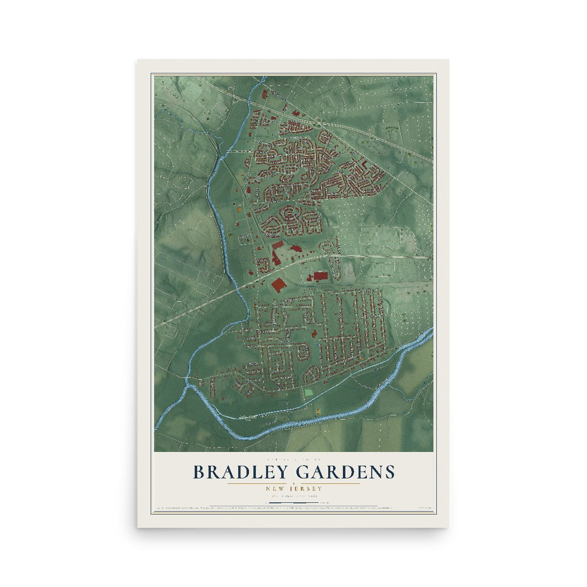 Map of Bradley Gardens, New Jersey, 12 x 18 inch unframed archival matte print